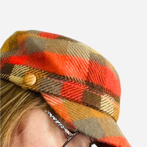 Papillon Accessories - Papillon vintage plaid baker boy hat one size multicolor bow detailed buttons